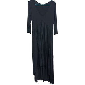 LAMade Womens Babydoll Maxi Dress Small Black Hi Low 3/4 Sleeve Minimalist BOHO